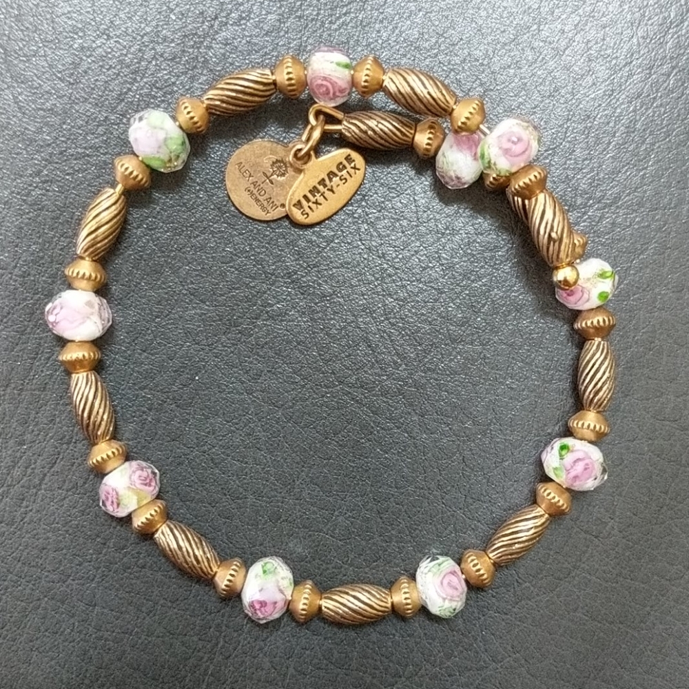 Alex and Ani Vintage66 Gold Floral Bangle/Bracelet